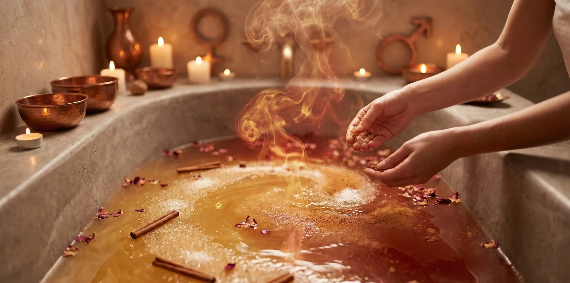 Cuenco con azúcar y ramas de canela junto a una jarra de agua