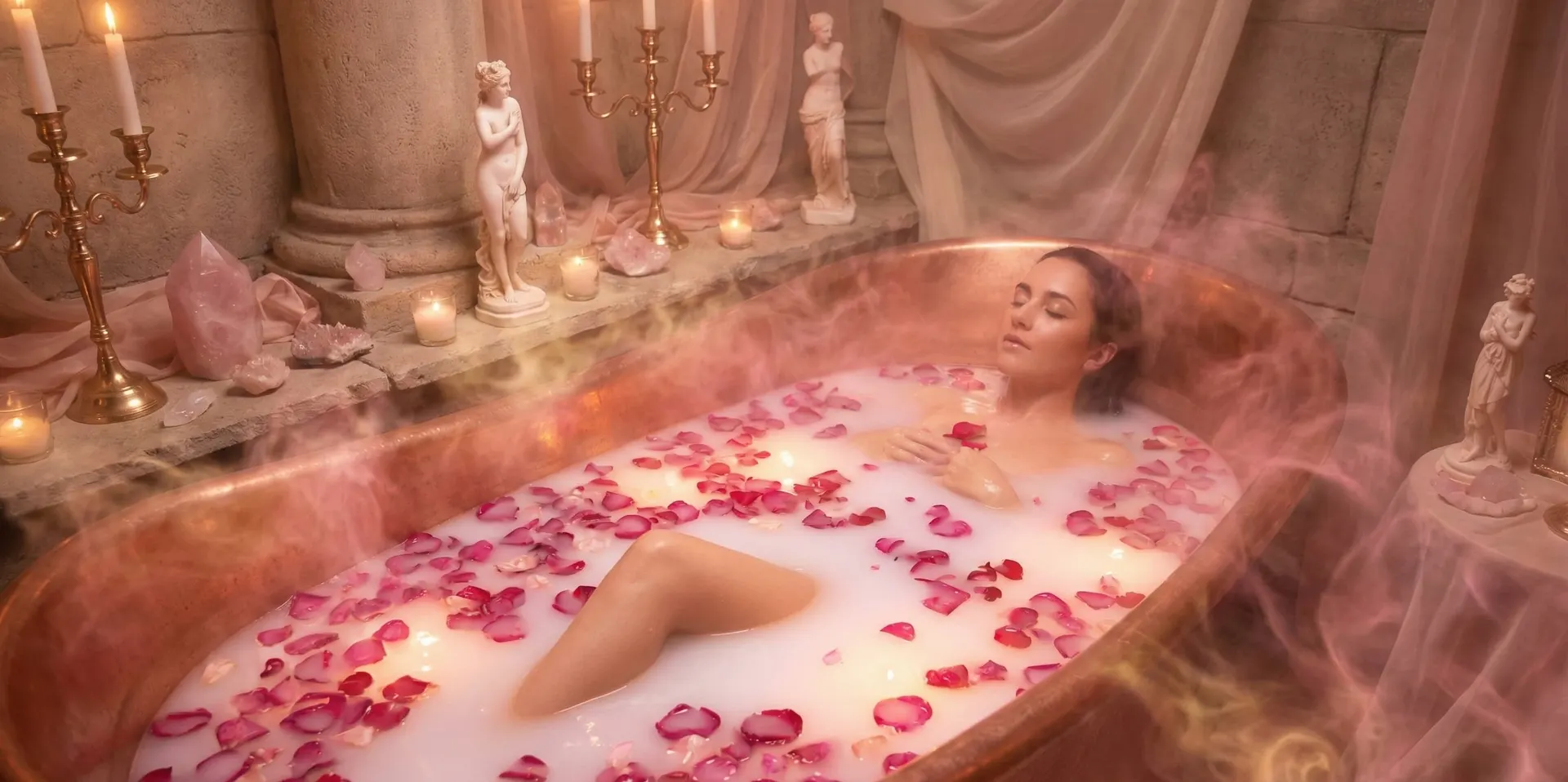 Pétalos de rosa flotando en un cuenco de agua junto a una vela