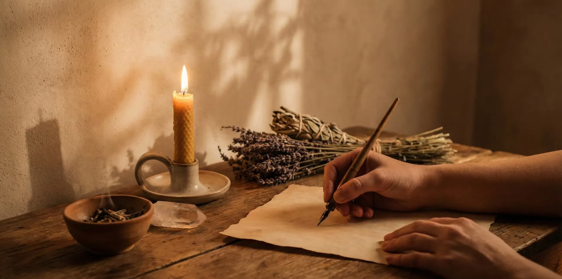 Carta manuscrita doblada sobre una mesa junto a una vela encendida