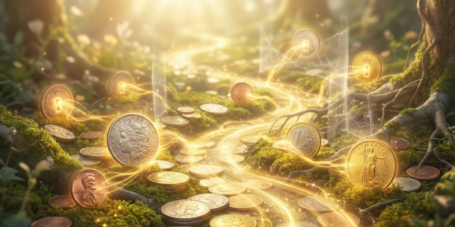 Monedas doradas en un platito junto a la puerta de entrada