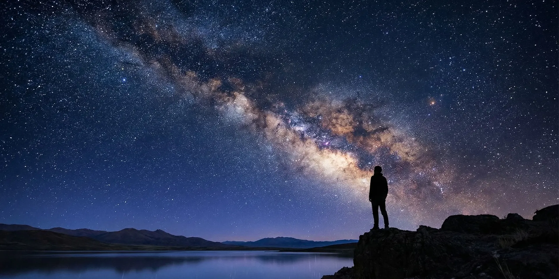 Cielo nocturno cuajado de estrellas sobre un horizonte oscuro