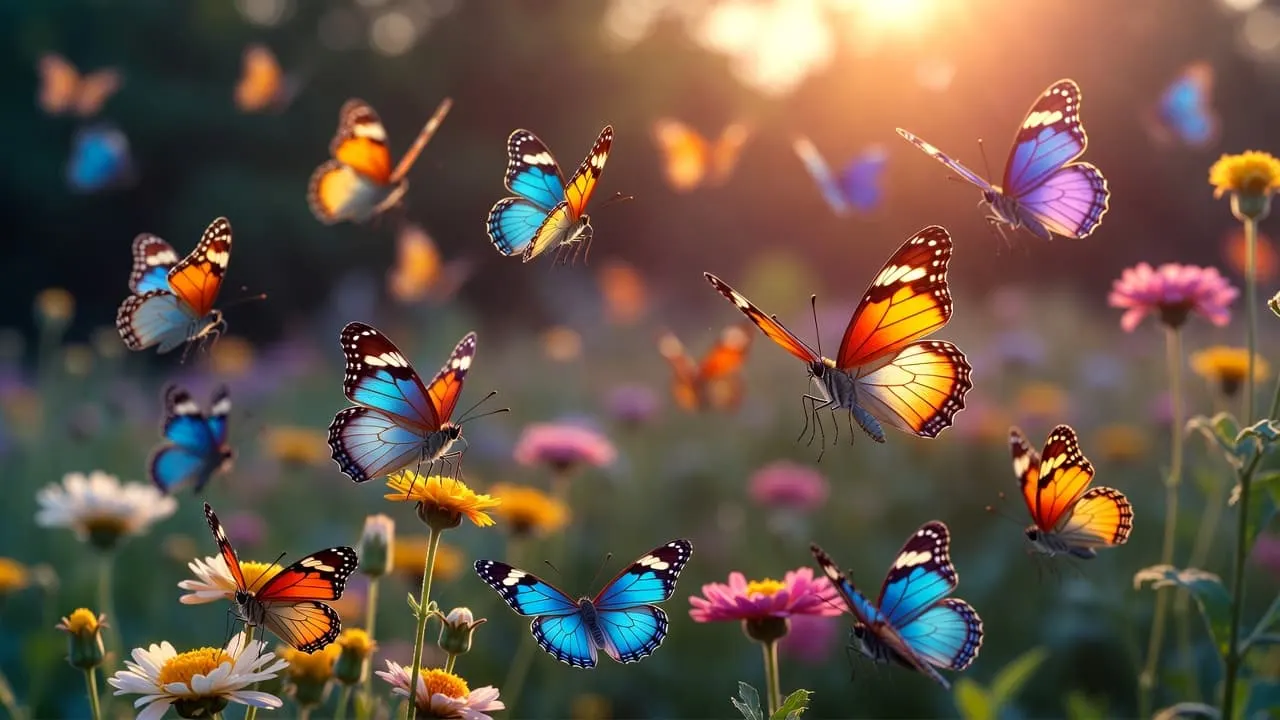 Mariposa posada sobre una flor con luz de mañana