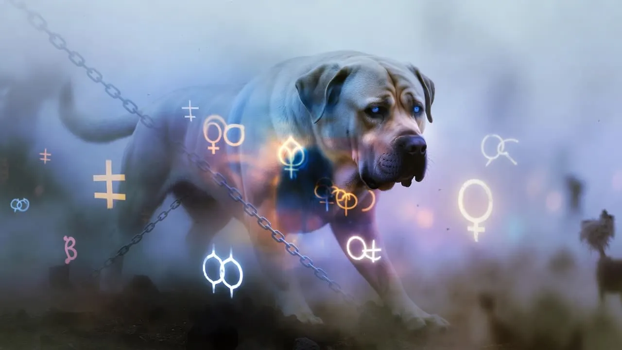 Perro grande tumbado junto a una puerta de entrada