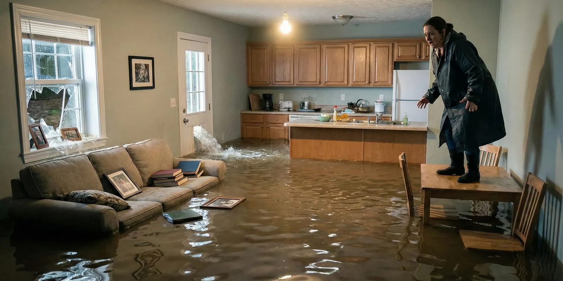 Suelo de madera cubierto por una lámina de agua