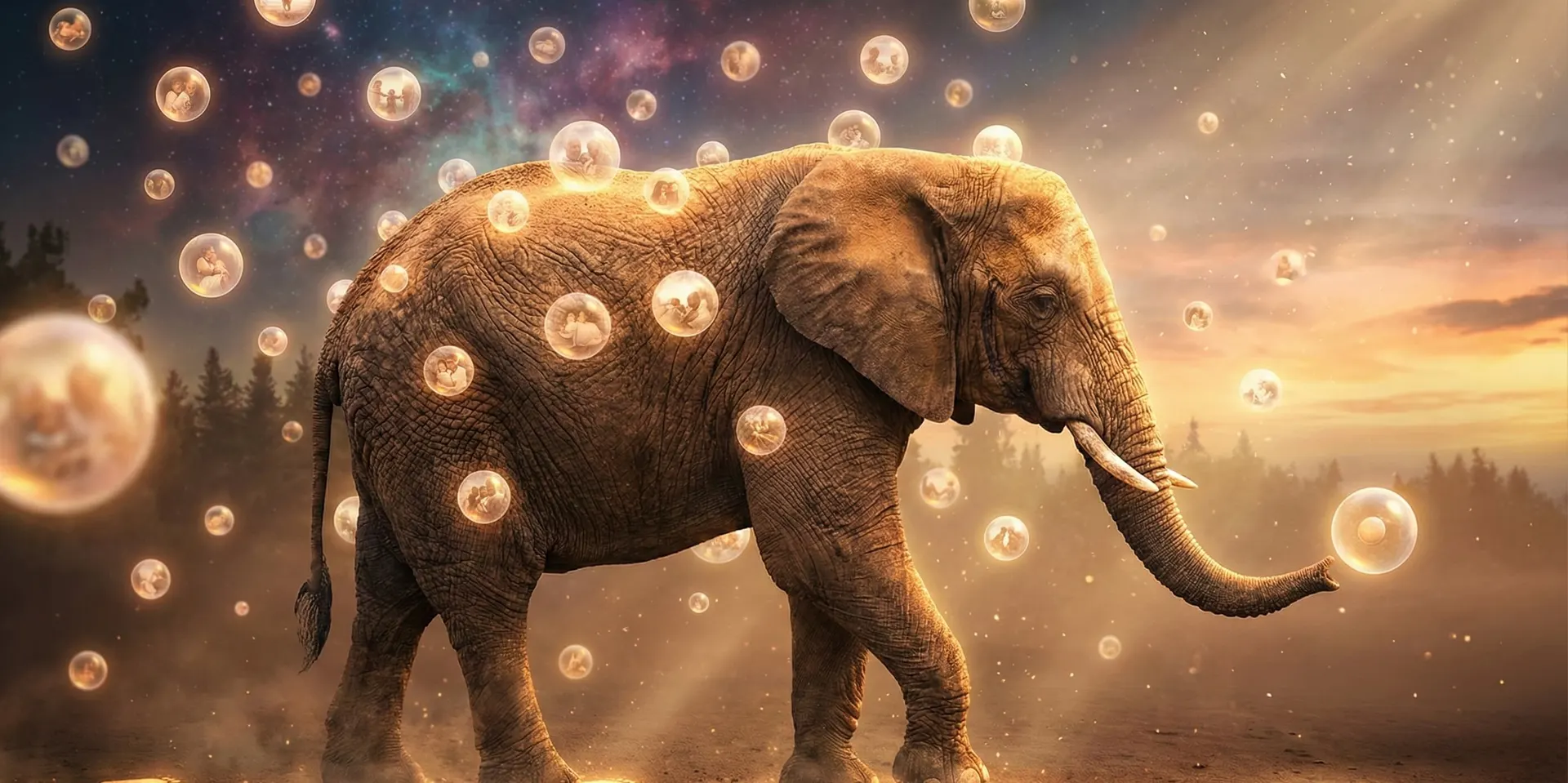 Silueta de un elefante en un paisaje abierto al atardecer