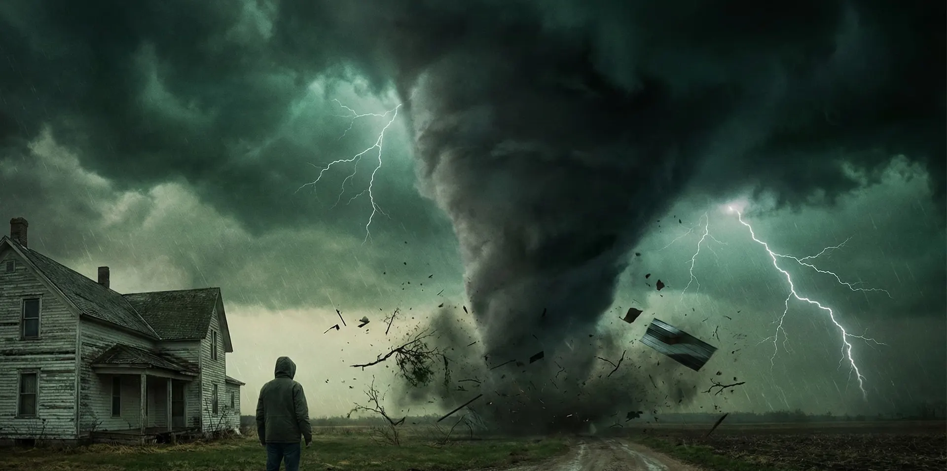 Cielo de tormenta oscuro sobre un campo abierto