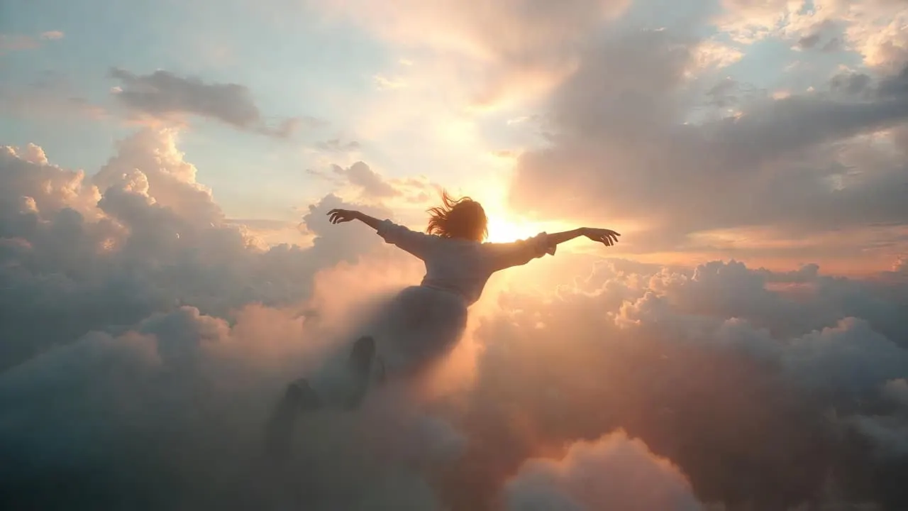 Vista aérea de un paisaje con nubes bajas al amanecer